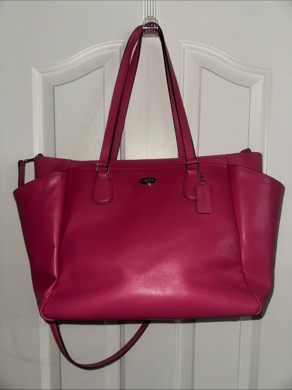 Coach Fuchsia Leather Tote with Gold Accent